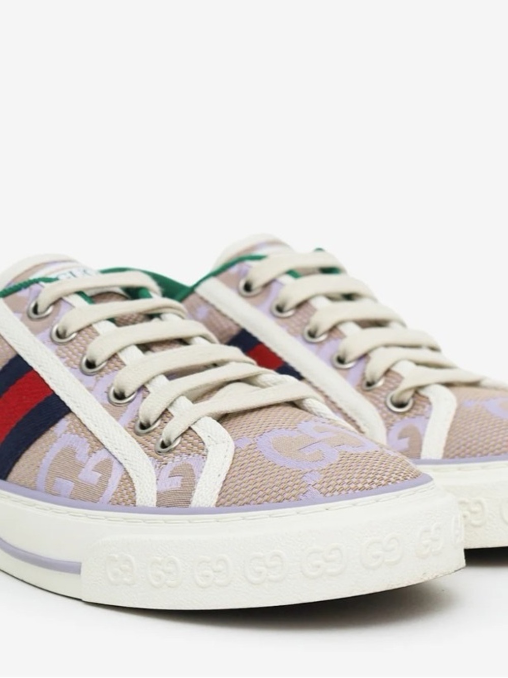 Gucci Lavender GG Canvas Low-Top Sneakers with Red-Green Web